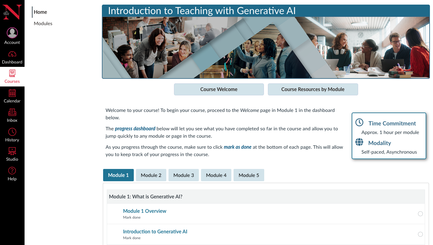 Screenshot of Introduction to Teaching with Generative AI Course